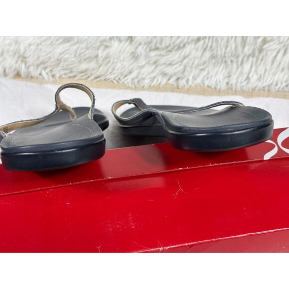 Olukai Womens Ho’opio 20290-54DE Leather Flip Flops Sandals Navy Trench Blue 11 - Picture 7 of 7